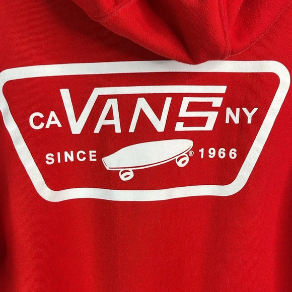 VANS Unisex Full Patch Hoodie Red White Graphic Front Back Kangaroo Pocket Small - Picture 9 of 15